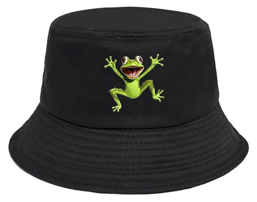 Bucket Hat Beach Sun Hat Fishing Hat for Women Men, Summer Outdoor Travel Packable Fisherman Hat - color: Frog