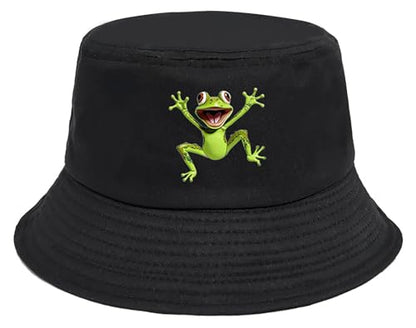 Bucket Hat Beach Sun Hat Fishing Hat for Women Men, Summer Outdoor Travel Packable Fisherman Hat - color: Frog