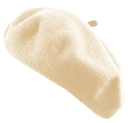 Women's French Beret Hat Solid Color Plain Wool Classic Traditional Artist Cap - color: Beige
