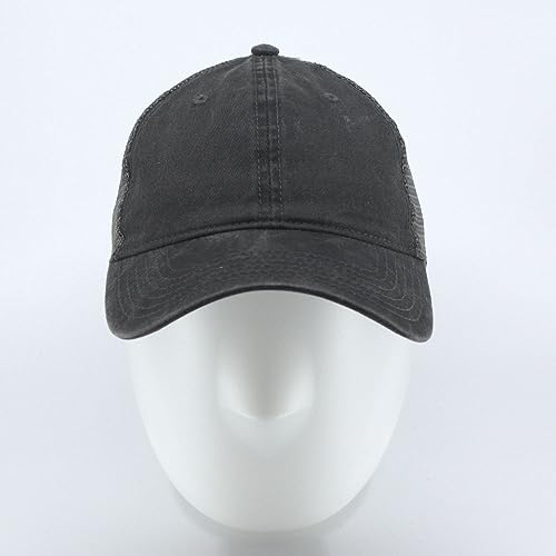 Vintage Washed Cotton Soft Mesh Adjustable Baseball Cap - color: Charcoal/Charcoal/Charcoal