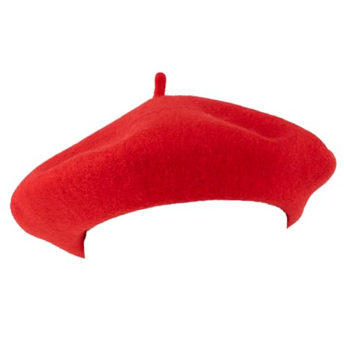 ZAKIRA Wool French Beret for Men & Women, Plain - color: Red