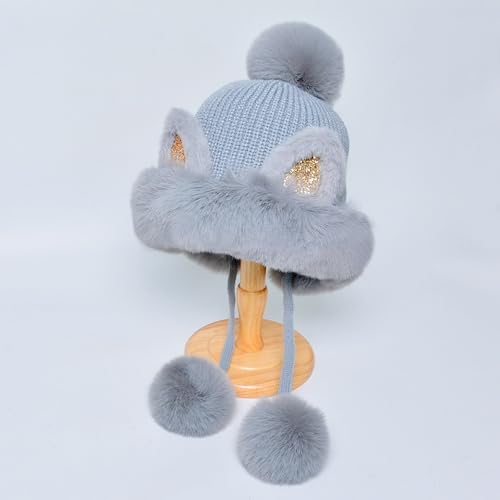 Outdoor Warm Earflap Beanie Hat with Brim Baseball Slouchy Knitted Visor Skull Caps for Women Men Black - color: Grey