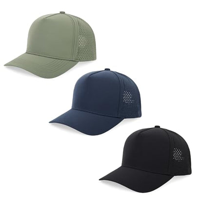 5 Panel Baseball Cap Quick Dry Mesh Snapback Hat for Women Men - color: Black+navy+sagegreen