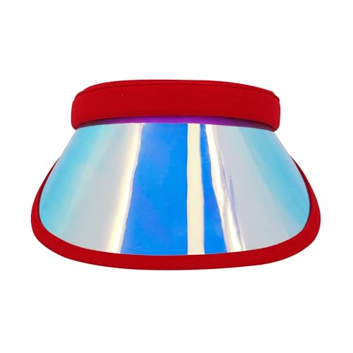 Surkat Women Sun Visors Hologram Wide Brim Thicker Sweatband UV Protective Sportswear Visors Sunhat - color: Red Blue