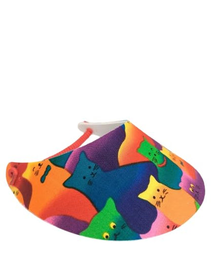 Pickleball - Tennis - Golf - School Fashion Fabric Foam Sun Visor for Women - Adjustable to Any Size Head - No Pressure and No Headache! | Design Cats Red
