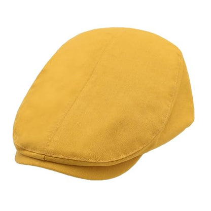 ZLYC Men Summer Flat Cap Scally Ivy Gatsby Newsboy Beret Driver Hat - color: Solid Yellow