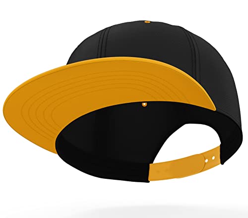 Daxton Classic Blank Snapback Flat Bill Visor Hat Cap One Size Adjustable Back - color: Black Gold