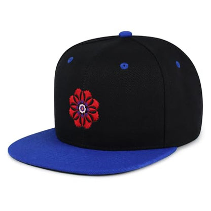 Flower Ornament Hip-Hop Snapback Hat Embroidered Baseball Cap Floral Embellishment - color: 16. Black/Blue