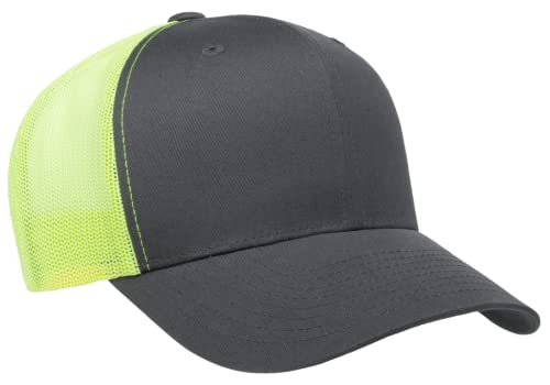 L2K Classics Plain Trucker Mesh Cap Baseball Cap - Mens Hats Trucker Hats for Men - color: Charcoal/Neon Yellow