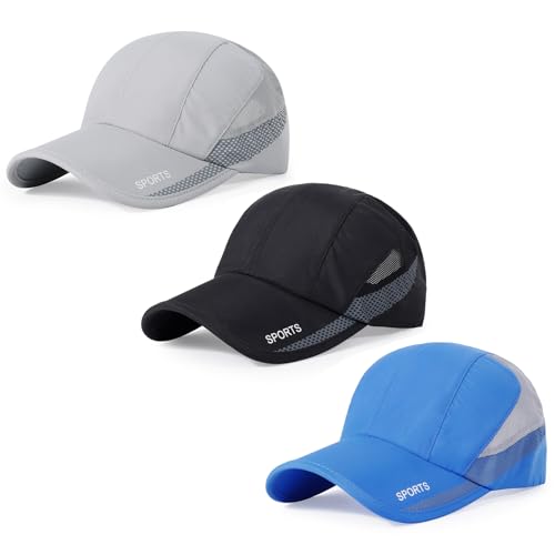HH HOFNEN Quick Dry Cap Lightweight Running Sports Golf Hat for Men Women - color: #3 Light Grey+black+blue