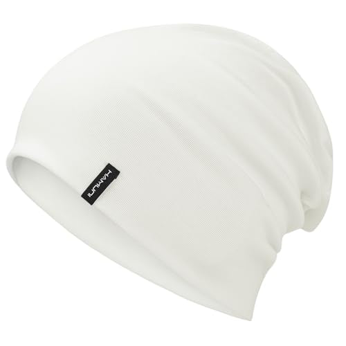 HAMUNI Slouchy Beanie for Women Men Soft Cotton Chemo Hats Double-Layer Warm Beanie Cap for Daily Wear & Transitional Seasons - color: White