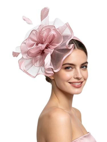 Women's Organza Church Vintage Wedding Fascinator Tea Party Wedding Hat Summer - color: Hj2-nude Pink
