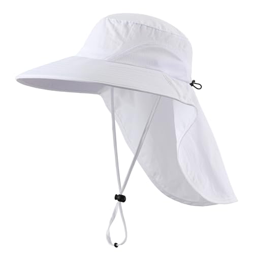 Home Prefer Outdoor UPF50+ Sun Hat Wide Brim Mesh Fishing Hat with Neck Flap - color: White