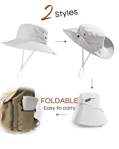 FURTALK Sun Hats for Women Wide Brim Bucket Hat Ponytail Hole Outdoor UPF - color: Grey