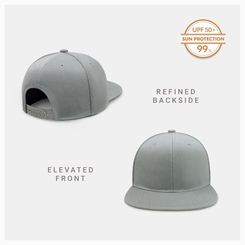 CHOK.LIDS Classic Snapback Flat Bill Hat Blank Adjustable Baseball Cap - color: Light Grey.