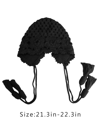 MINGSEECESS Women Girls Knitted Beanie Hat Crochet Braided Knit Warmer Cap Skiing Snowboarding Ear Flap Hats - color: Knitted-black