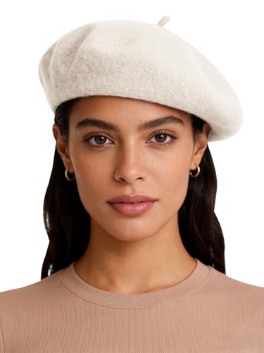 Sumolux Women Beret Hat Vintage French Solid Color Classic Winter Cap - color: Creamy White