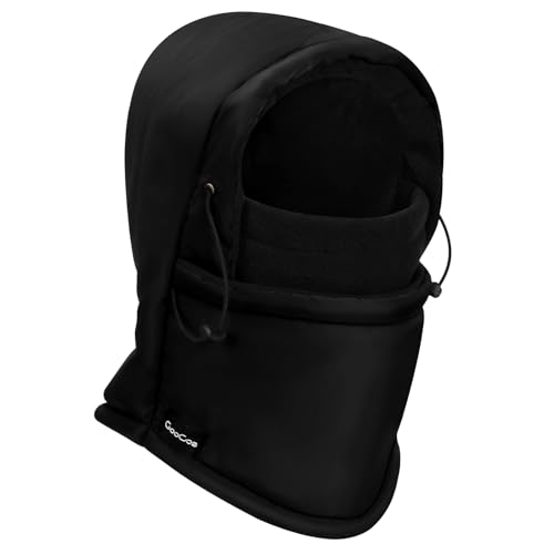 Winter Balaclava Ski Mask for Men, Windproof Beanie Hat Therma Fleece Hood, Winter Snow Gear for Outdoor, Motorcycle Skiing - color: Black