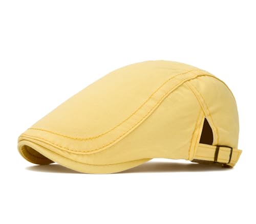 Cotton Newsboy Cap,Breathable Ivy Gatsby Cabbie Beret Hat for Men's Women Driving Hunting Golf - color: Yellow