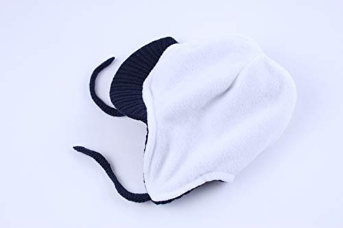 Toddler Fleece Beanie Winter Hat with Ear Flaps Baby Knit Hat with Visor - color: Navy, size: 1-2T