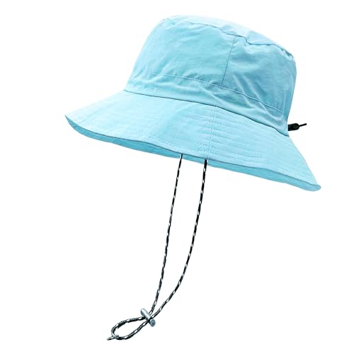 woogwin Waterproof Bucket Rain Hat with Chin Strap Quick Dry Packable Boonie Sun Hat Safari Hat UV Protection - color: Skyblue