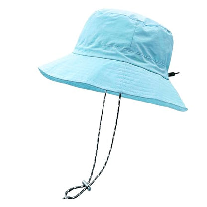 woogwin Waterproof Bucket Rain Hat with Chin Strap Quick Dry Packable Boonie Sun Hat Safari Hat UV Protection - color: Skyblue