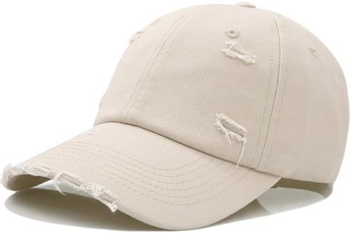 Distressed Baseball Cap for Men Women Cotton Dad Hat - color: Beige