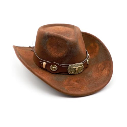Western Cowboy Hat for Men Cowgirl Hat for Women Unisex Wide Brim Felt Fedora Hats Classic Cowboy Hats - color: Rusty Coffee