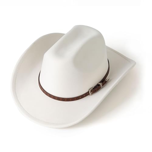 Western Cowboy Hat for Women Men Retro Suede Hat - color: Beige-small Flower Belt