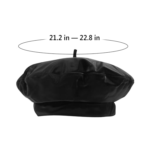 Women Classic PU Leather French Beret Beanie Hat Pumpkin Cap - color: Black(patent Pu)