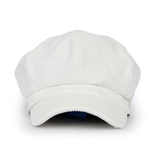 ililily Washed Cotton Newsboy Cabbie Cap Corduroy Duck Bill Flat Hunting Hat - color: White - New