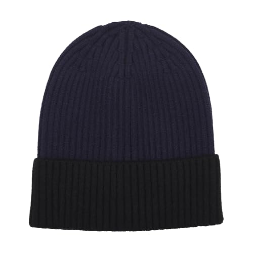 ZLYC Men Winter Knit Fisherman Beanie Hat Fashion Warm Daily Skull Cap - color: Cuffed Black and Navy