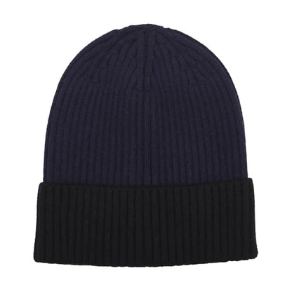 ZLYC Men Winter Knit Fisherman Beanie Hat Fashion Warm Daily Skull Cap - color: Cuffed Black and Navy