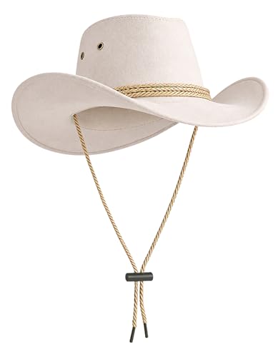 Classic Western Rolled-up Vegan Suede Cowboy Hat - color: White