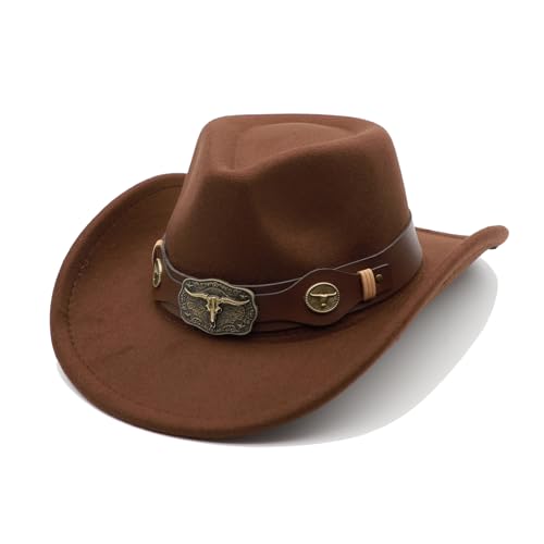 Western Cowboy Hat for Men Cowgirl Hat for Women Unisex Wide Brim Felt Fedora Hats Classic Cowboy Hats - color: Coffee