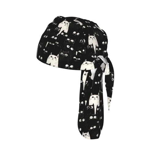 Adjustable Cycling Cap, Quick Dry Sports Bandana Skull Cap Helmet Liner - color: Black Cats