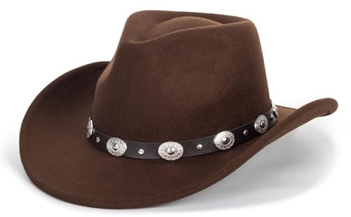 Kids Western Cowboy Hat Wide Brim Vintage Fedora Cowgirl for Boy Girl 3-7Y - color: Coffee-q2
