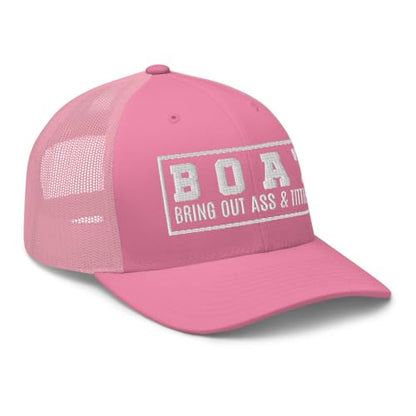 NG Boat Bring Out Ass and Titties Curved Bill Trucker Hat Mid Crown Adjustable Funny Adult Humor Cap - color: Pink