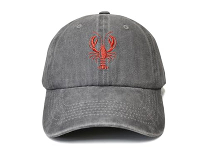 Embroidered Lobster Crawfish Baseball Hats for Men Women - color: Crawfish Lobster (Washed Gray)