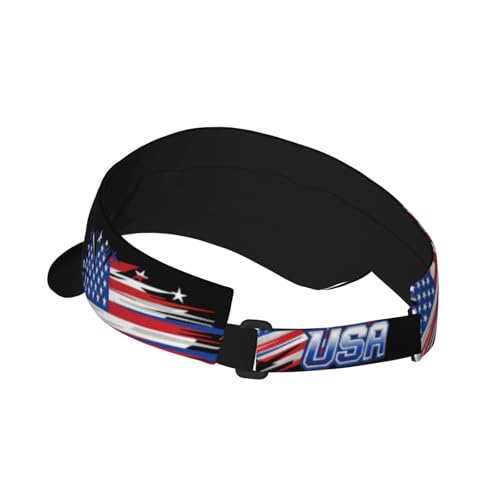 Unisex Sports Sun Visor Hats Adjustable Lightweight Packable Printed Empty Top Cap for Running Pickleball Golf Tennis - color: Usa Flag on Black