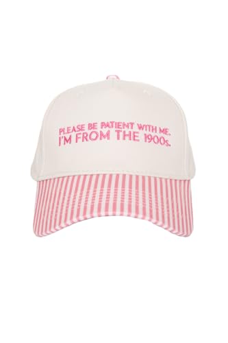 KATYDID Please Be Patient with Me I'm from The 1900s Vintage Hat - Womens Trucker Hat - Embroidered Two-Toned Baseball Cap - color: Pink Stripe