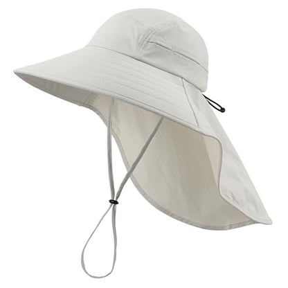 Home Prefer UPF 80+ Sun Hat for Men Women Wide Brim Sun Hat with Neck Flap Summer Beach UV Protection Gardening Fishing Hat - color: Light Grey