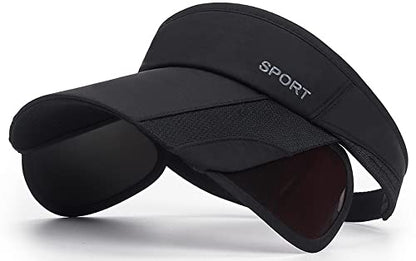 Sun Visor Hat for Women and Men - Retractable Brim Sport Hat, Summer Golf Tennis Running Beach Hat with Ponytail Hole - color: Z-2 Pack Black White