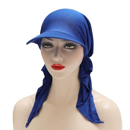 ZLYC Chemo Headwear for Women Brim Visor Head Scarf Pre Tied Headwraps Lightweight Skull Cap - color: Solid Royal Blue
