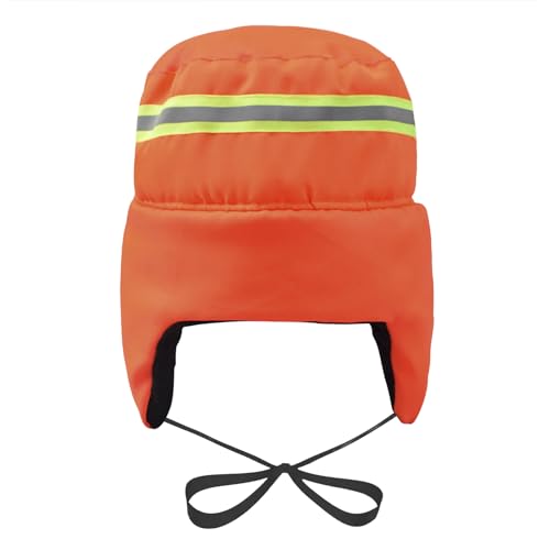 High Visibility Winter Ski Cap Warm Fleece Lined Pilot Visor Cap Windproof Earflap Peruvian Hunting Trapper Hat - color: Orange