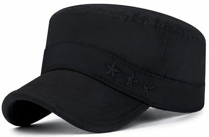 Unisex Flat Top Military Cadet Cap Outdoor Sun Hat - color: Black