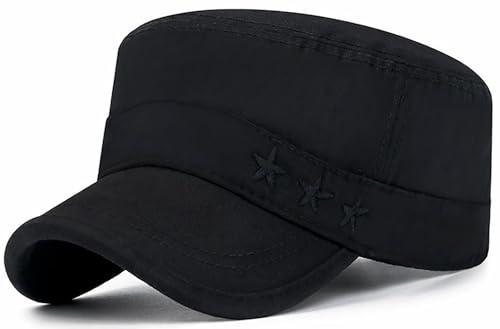 Unisex Flat Top Military Cadet Cap Outdoor Sun Hat - color: Black