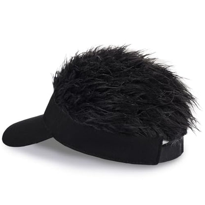 Adjustable Sun Visor Hat with Wig Spiked Hairs Fashion Baseball Golf Cap for Men & Women - color: Black+black Hair
