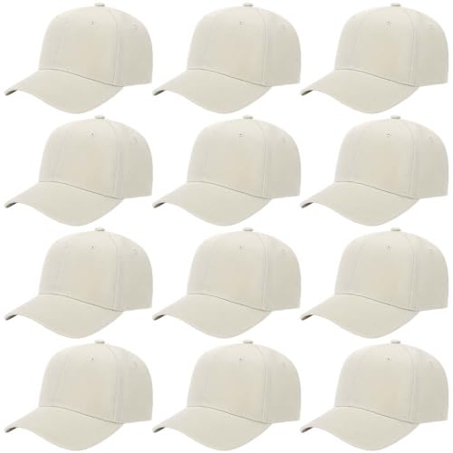 ZH Plain Adjustable Baseball Cap - Lot of 12 Unisex Blank Design Caps - color: Light Beige