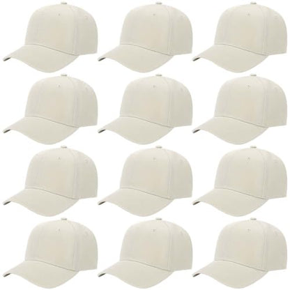 ZH Plain Adjustable Baseball Cap - Lot of 12 Unisex Blank Design Caps - color: Light Beige
